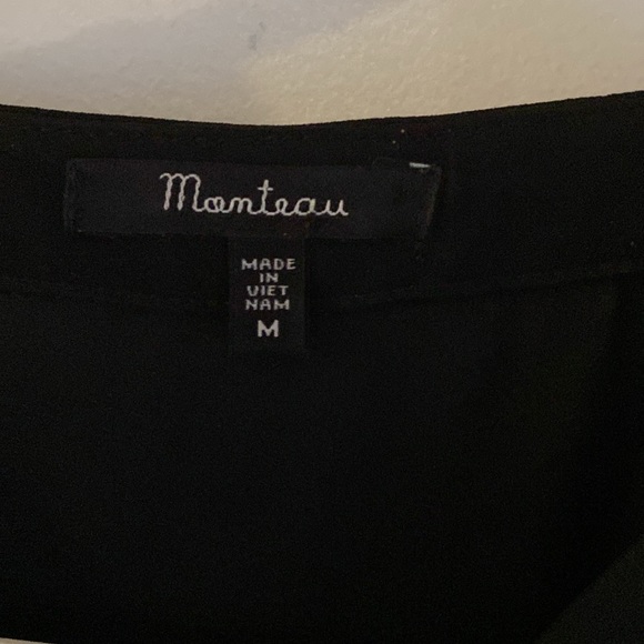 MONTEAU black sheer blouse patch pockets collarless M - Picture 2 of 5